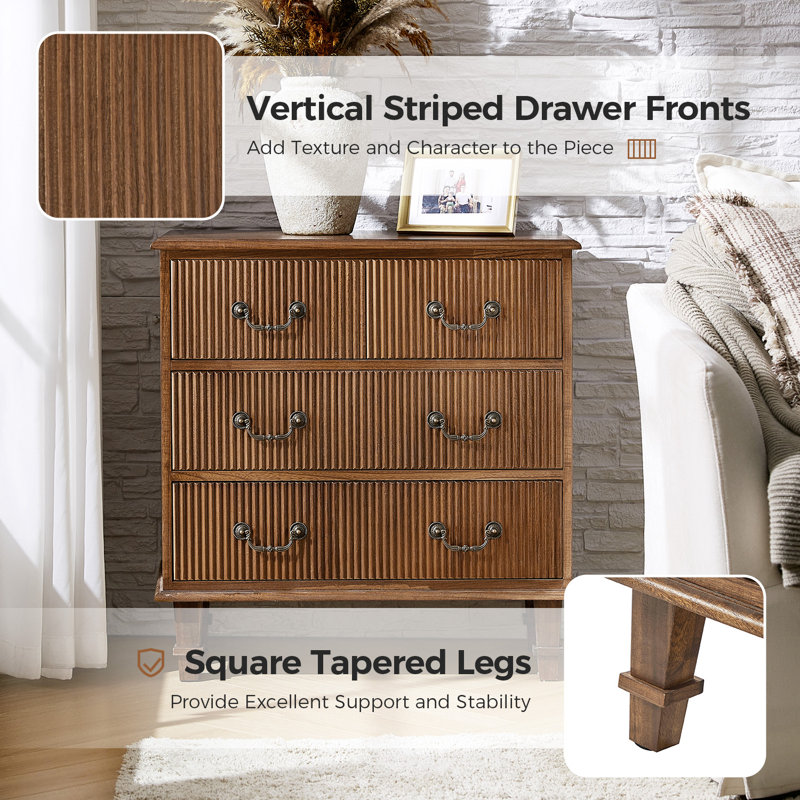 Kaybri 28" W Solid Wood 4-Drawer End Table with Built-In Electrical Outlet , Cherry