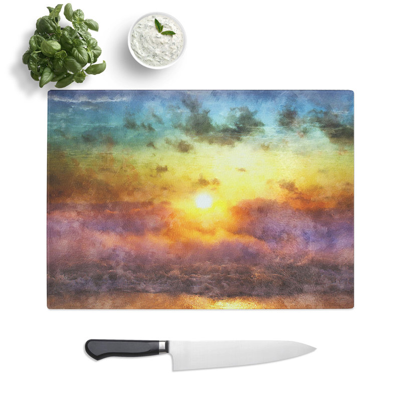 Tempered Glass Rainbow Sunset over the Ocean Chopping Board, 28.5 cm x 39 cm