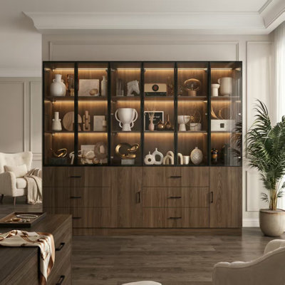 94.4" Wide Glass Door & LED Lights Display Case Curio Cabinet
