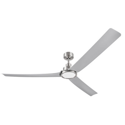 Ventilateur de plafond en nickel brossé à 3 pales de 72 po avec télécommande, ensemble d'éclairage à DEL à intensité variable et moteur réversible Slye
