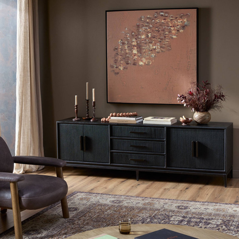 Rosenell Media Console-Oak Solid, Black