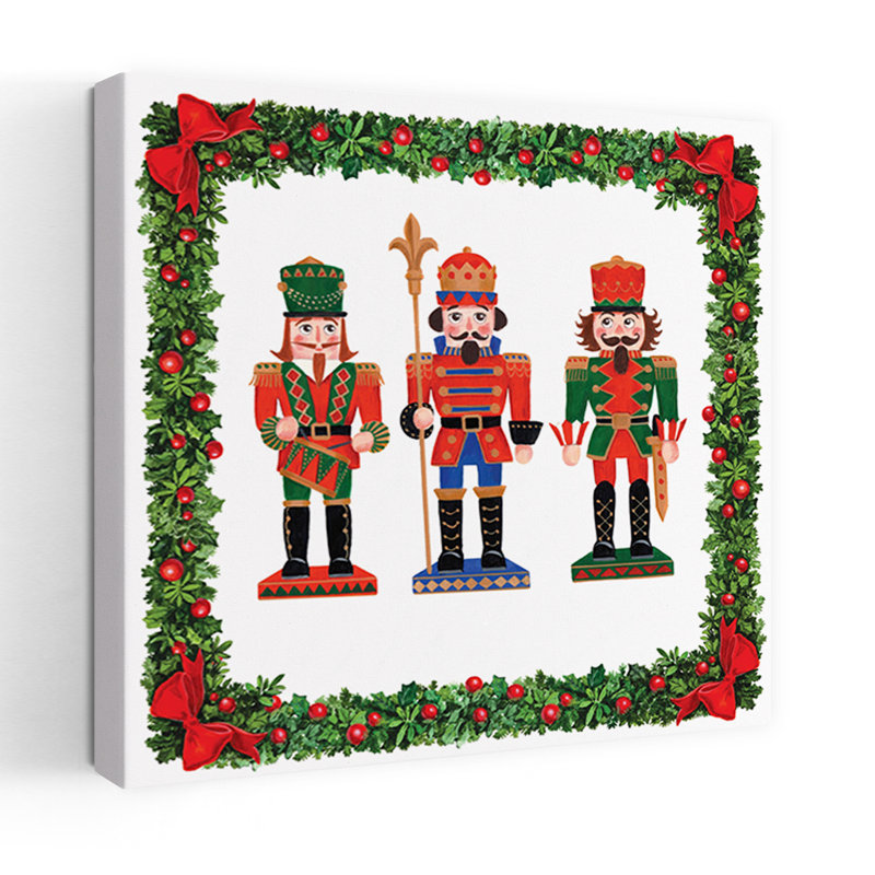Festive Nutcracker Soldiers Traditional Whimsical Wall Art Print by Renate Holzner - Wrapped Canvas Print