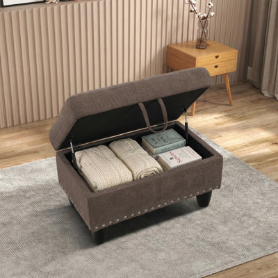 Multifunctional Fabric Storage Ottoman, Rivet Accents, Padded Seat For Small Spaces, Brown