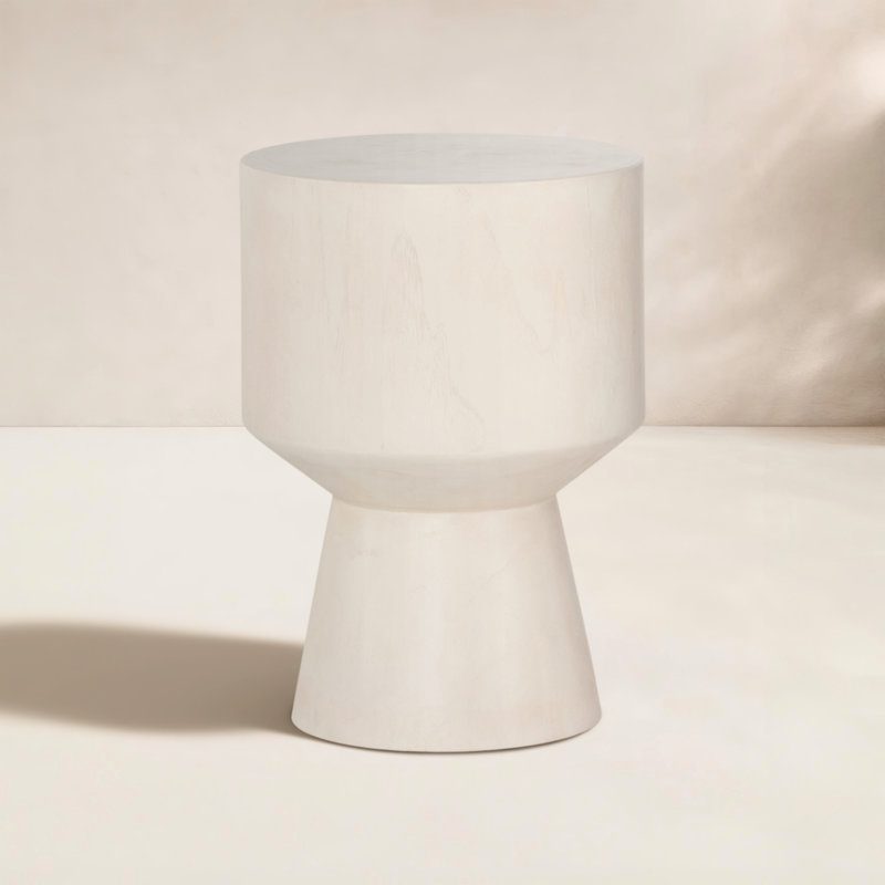 Jovie Outdoor Round Teak Side Table, Ivory Teak