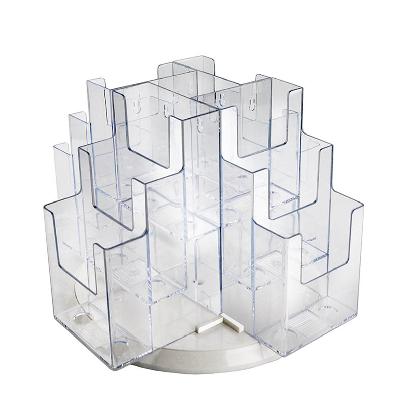 Clear Acrylic 12-Pocket Revolving Trifold Brochure Holder
