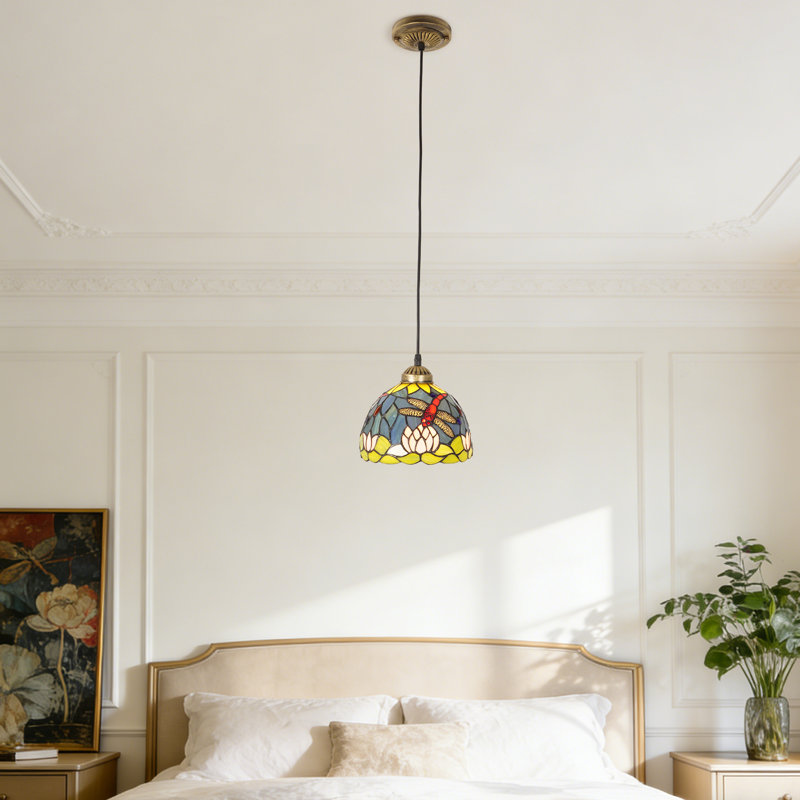 Luminaire suspendu rétro en vitrail, libellule Lotus réglable