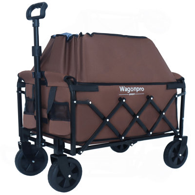 Expandable Dual-Layer Utility Wagon With 100% Extra Space - Grocery Cart For Camping, Shopping, Sports, Gardening, Fishing, Supports 225Lbs, Brown