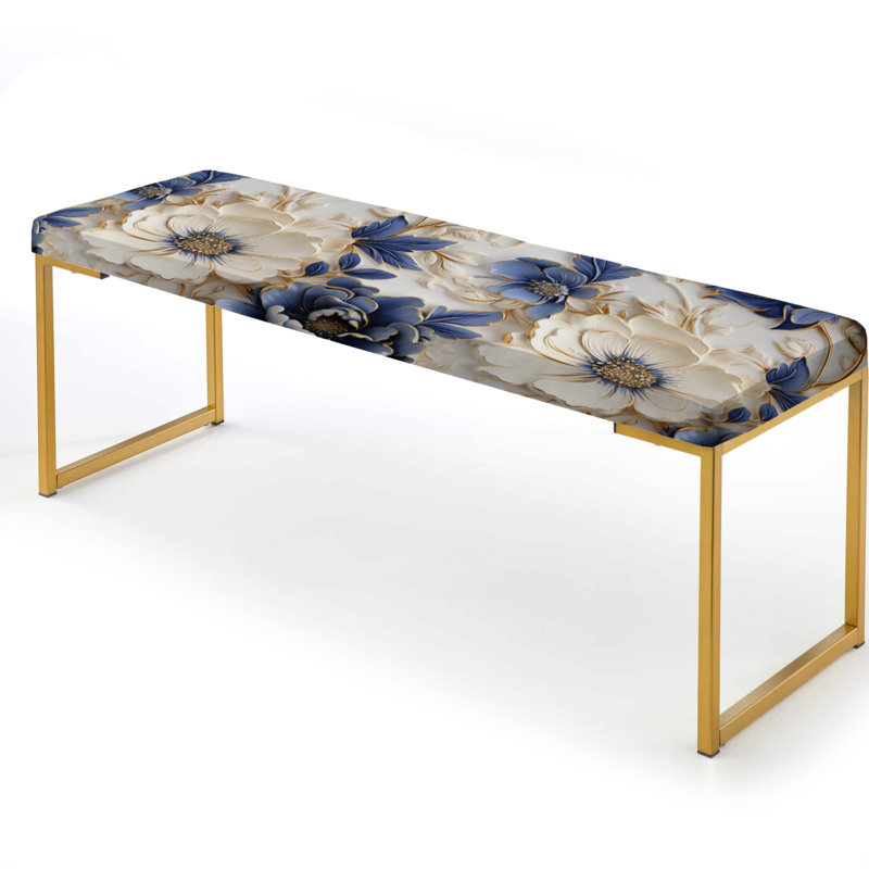 Upholstered Gold Bench, Cobalt Cameo Delight Victorian Pattern I