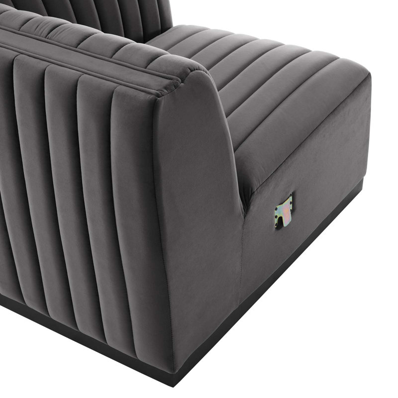 Gray Velvet Tufted Six-Piece Sectional with Ottoman