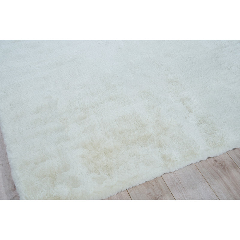 Mink Rectangle Solid Color Handmade Polyester/Acrylic Area Rug in Ivory, Rectangle 9' x 12'
