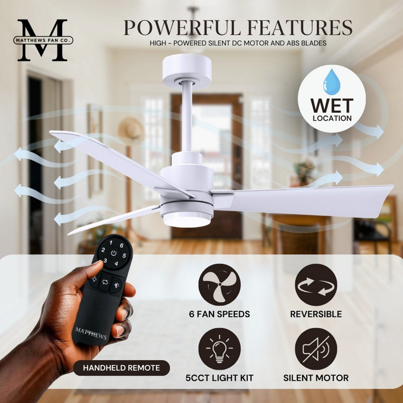 Alessandra - Three Blade Transitional Ceiling Fan -LED, Matte White, 56", Matte White
