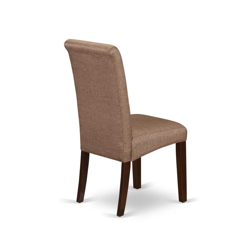 Barry Parson Kitchen Chairs - Brown Linen Linen Fabric Upholstered Dining Chairs, Set of 2, Mahogany, Brown, Mahogany