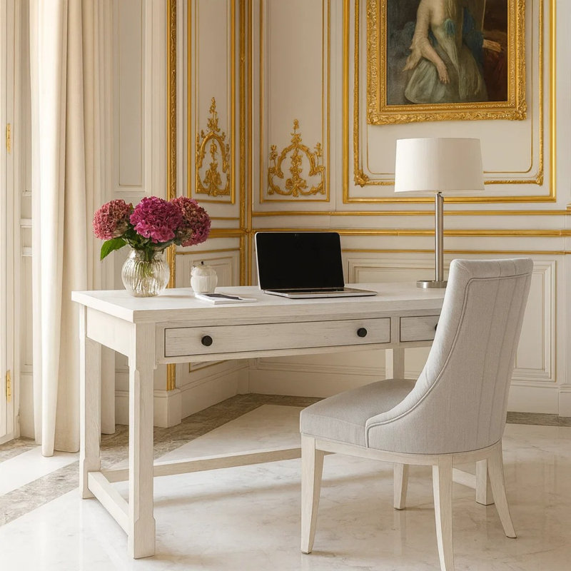 Bureau à domicile Lea, plateau de 60 pouces avec 2 tiroirs, blanc antique