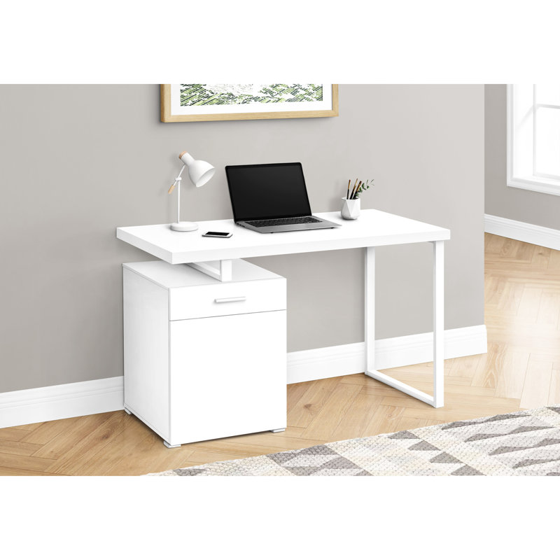 Bureau à domicile au design moderne - l 48 po, stratifié blanc et métal, avec ordinateur de bureau et rangement épais, 48,51 po x 23,76 po