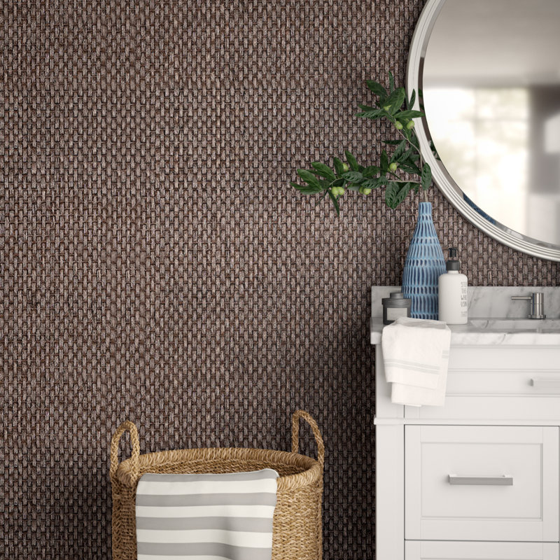 Papier peint natté avec panier, Brun métallique