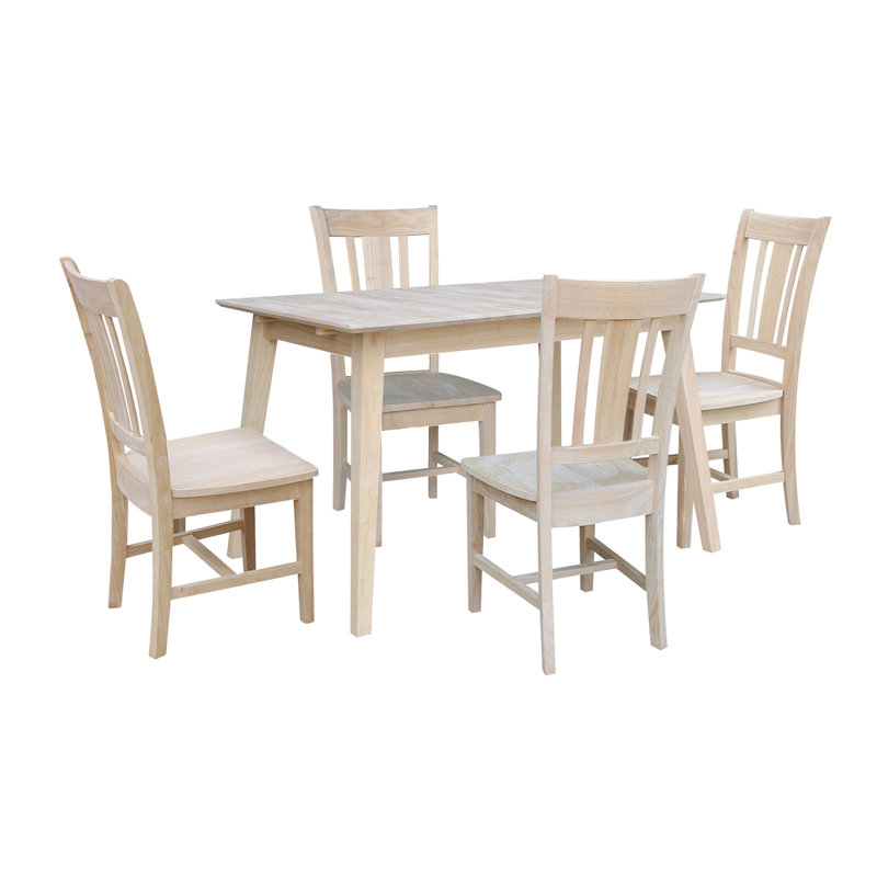 Ensemble de salle à manger à rallonge papillon en bois massif Lola, Sans finition, 5 Pieces: Table, 4 Chairs