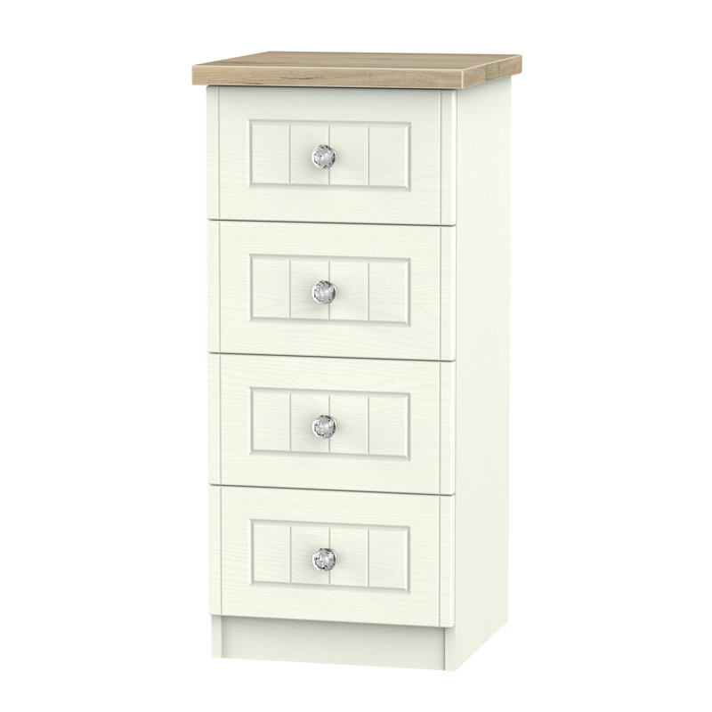Fully Assembled Zenfield 4 Drawer, Porcelain Ash/Bordeaux Oak