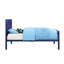 Lit simple avec finition bleu marine, structure en métal, panneau rectangulaire avec panneaux encastrés, avec conception en contenant, 21 lattes, aucun sommier nécessaire, pieds à profil bas, pieds, plaque de fer de 25 x 50 mm