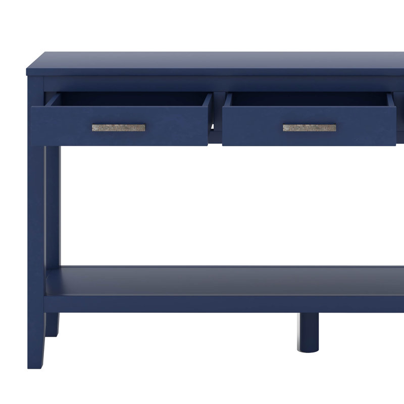 Console rectangulaire avec 1 tablette et 3 tiroirs de rangement, table d'entrée peinte, table d'appoint avec poignées en fer
