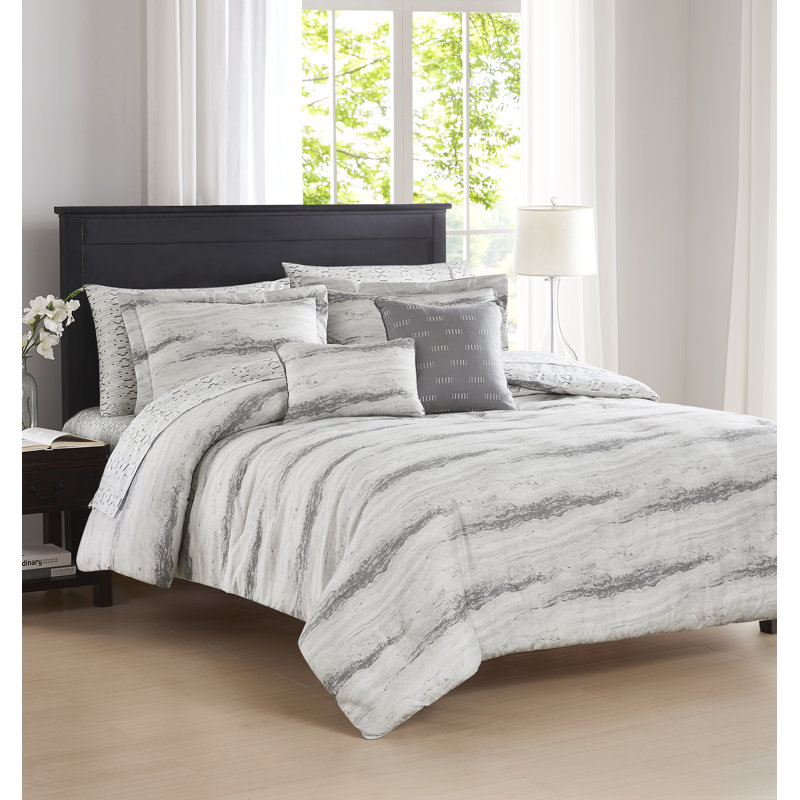 Ensemble d'édredon en marbre BethPage avec ensemble de draps assorti, Très grand édredon et 8 pièces supplémentaires