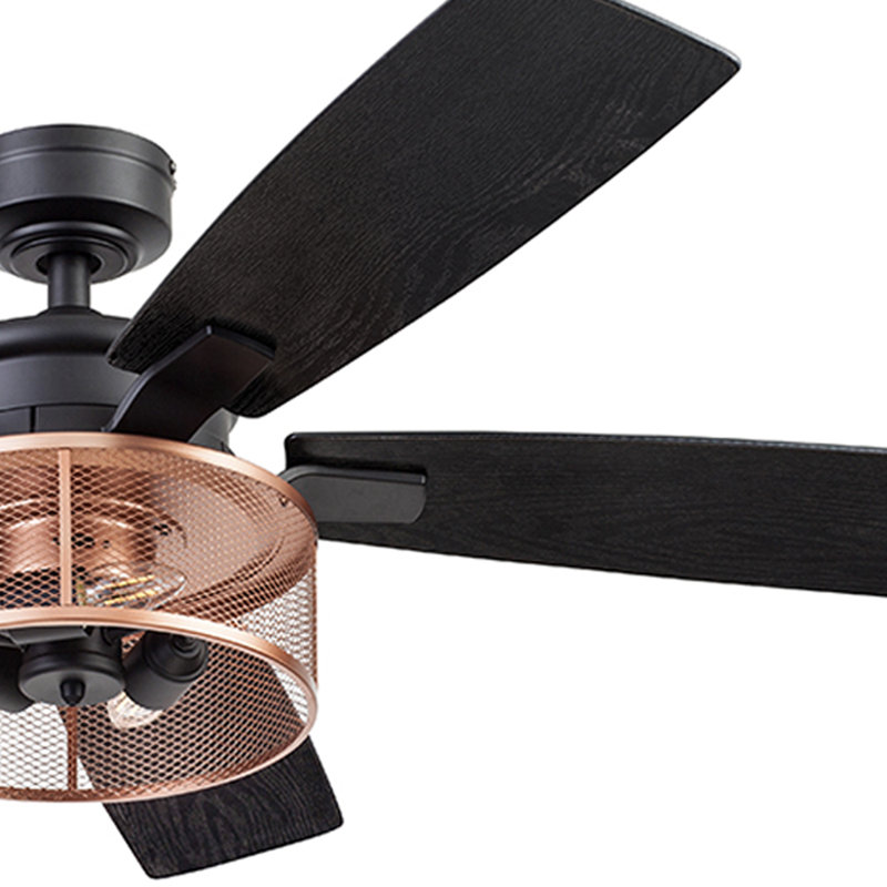 Carnegie 52" Ceiling Fan with LED Lights and Remote Included, Matte Black with Black/Brown Blades