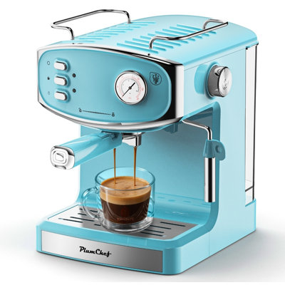 Plum Chef 20 Bar Compact Espresso Maker - Low Noise Fast Brewing, 54oz Tank & Milk Frother Steam Wand