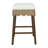 Celia Solid Wood Backless Counterstool With Scallop Woven Rattan Apron and Upholstered White Seat, Medium Brown