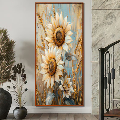 Domonike Sunflowers In The Wheat Barnyard I - Sunflowers Wall Art