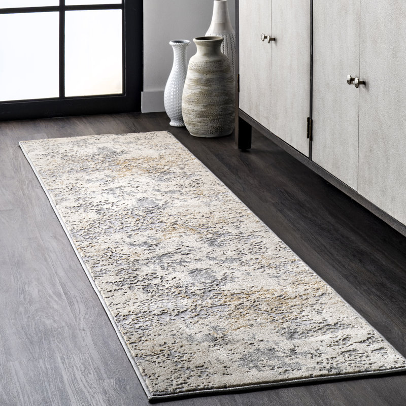 Modern Abstract Power Loom Beige Rug, Runner 2'6" x 6'