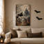 «Flying Witch Over Spooky Village with Pumpkins», art mural sur toile-491997362
