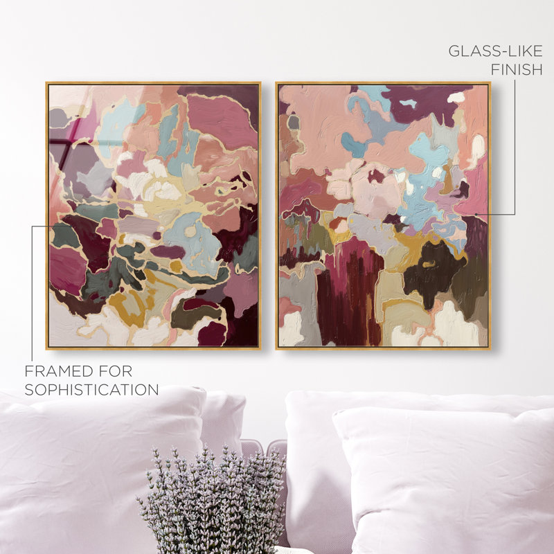 Ruby Lovers Set High-Gloss Frameless Acrylic Glass Wall Art Abstract Print by Oliver Gal, Ready to Hang, 16 x 20, 25"H x 31"W