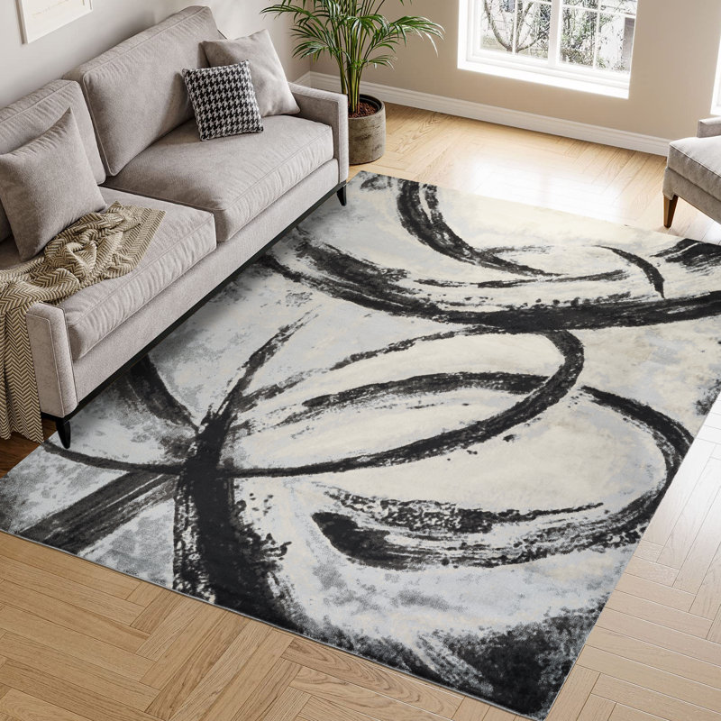 Damian Black/Grey Rug, Rectangle 5' x 8'