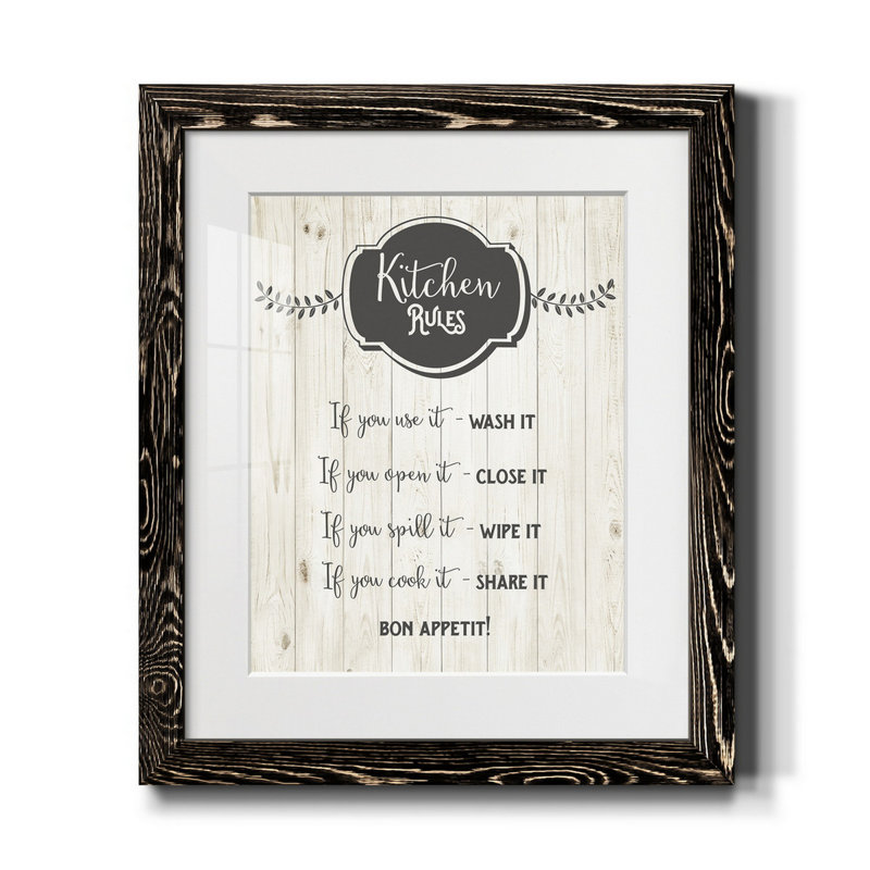 «Kitchen Rules» - Cadre photo, impression d'art textuel sur papier, H 24 po x l 18 po x P 1,5 po, Noir