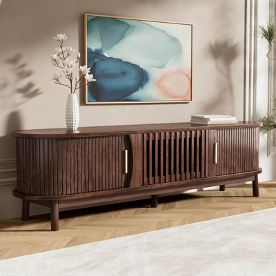 Modern Farmhouse TV Stand, Rustic Wood Entertainment Centre for 75 Inch TV, 70" Wide Console Table with Storage Cabinet & Shelves