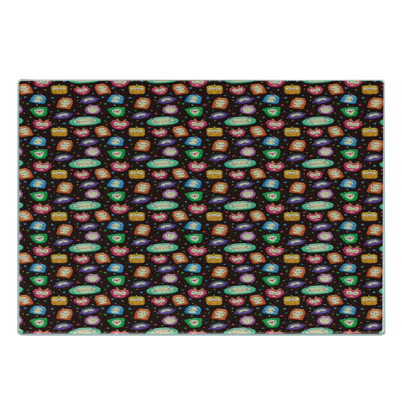 Ambesonne Alien Tempered Glass Cutting Board Abstract Fluffy Monsters Multicolor