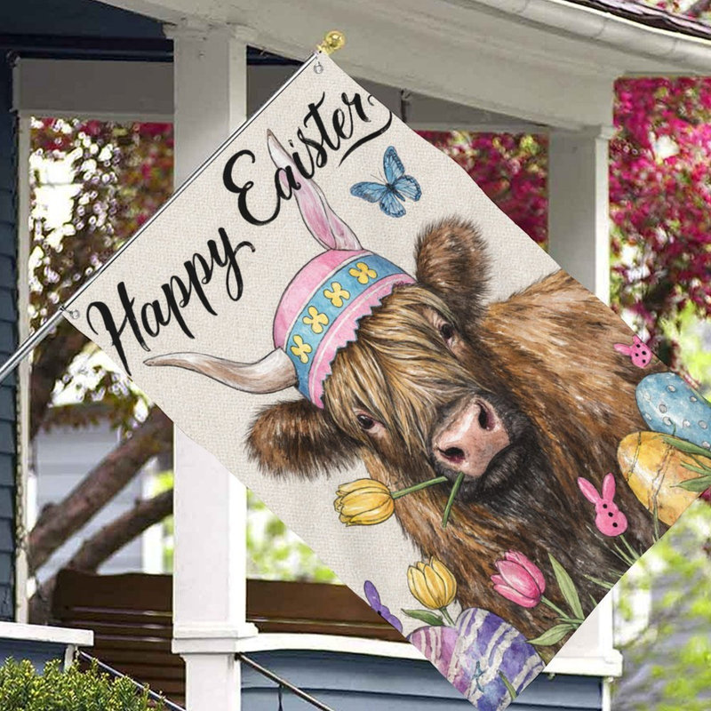 Joyeuses Pâques Highland, drapeau de vache 70 x 47 pouces, pour décoration saisonnière
