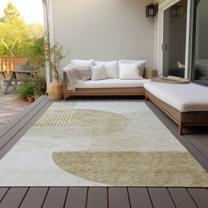 Washable Geometric Indoor / Outdoor Rug, Rectangle 10' x 14'