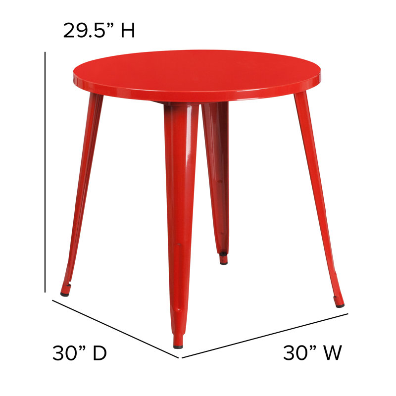 Table ronde intérieure / extérieure en métal 30 po Pelzer, Rouge, H 29 po x l 30 po x P 30 po