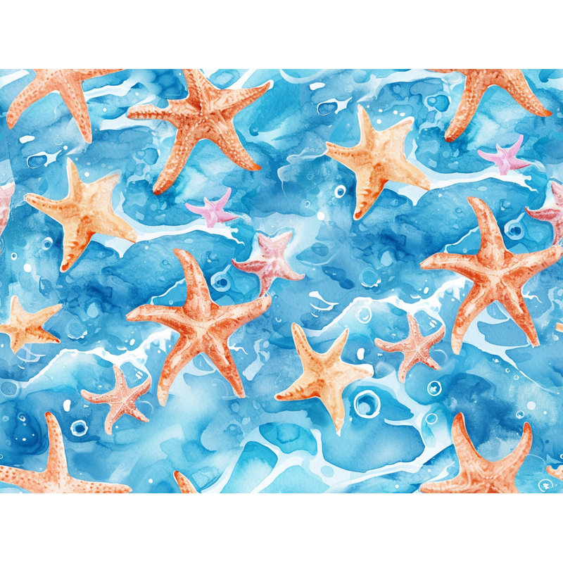 Starfish Marine Life Room Darkening Curtain Pair, 20" H x 54" W