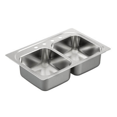 1800 Series Stainless Steel 3 Hole Double Bowl 33" L x 22" W Drop-In Kitchen Sink with QuickMount Hardware