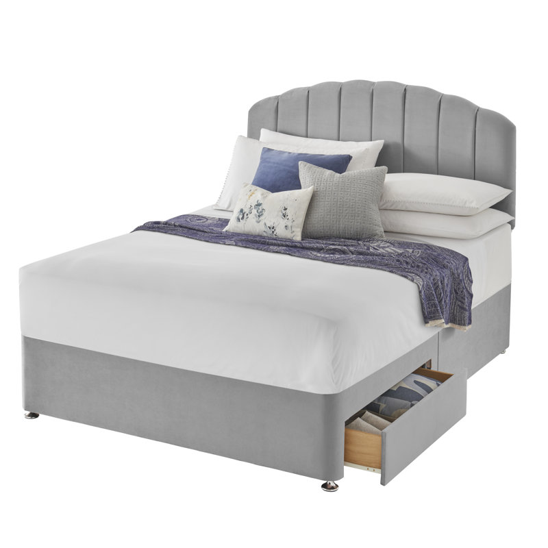 Silentnight upholstered premium Divan bed - base only, Slate Grey, 2 Drawers, Single (3')
