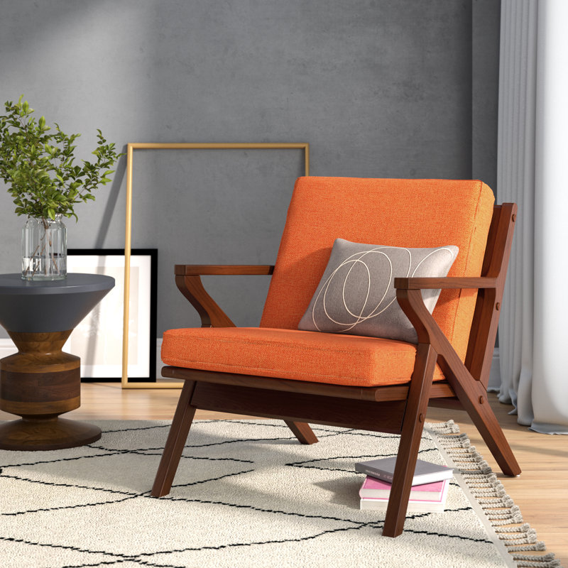 Azzareya 30.7'' Wide Tufted Armchair, Orange Cotton Twill