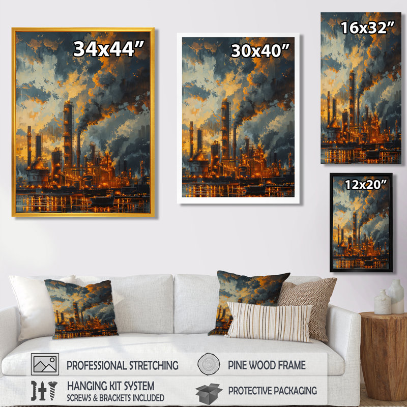 Salon d'art mural Kulsum - Factories, H 20 po x l 12 po x P 1 po, Toile tendue