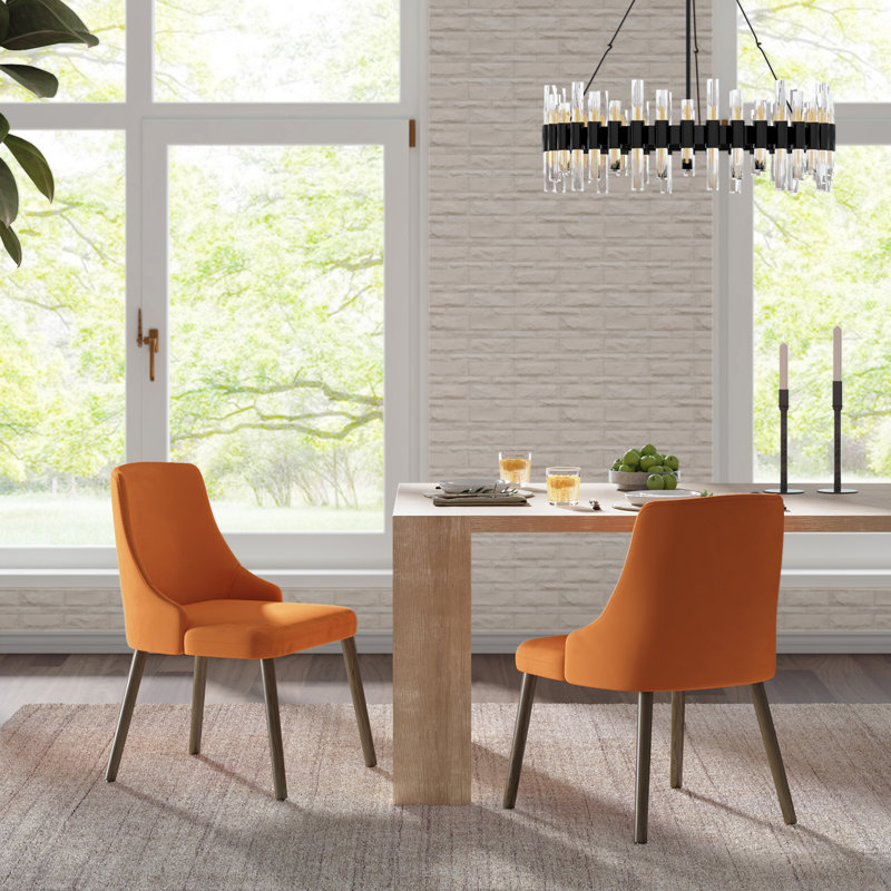 Kanalu Curved Back Upholstered Side Chair with Solid Wood Legs (Set of 2) , Orange