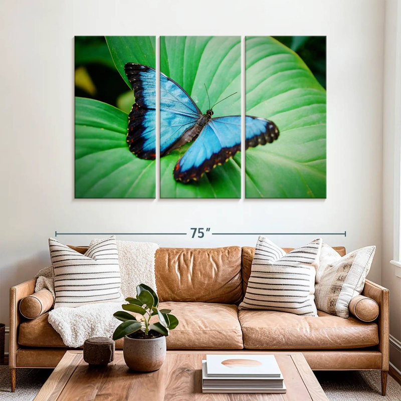 Brampt Blue Morpho On Leaf, 42" H x 65" W