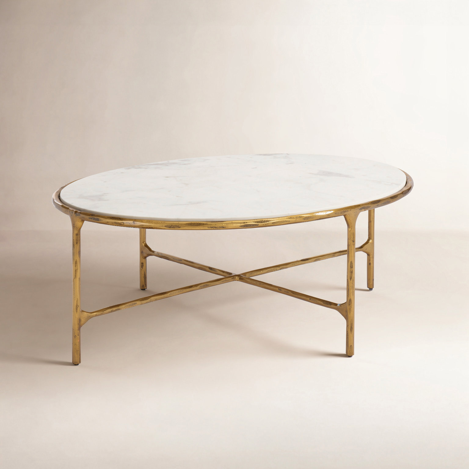 Evelynn Coffee Table, Brass, White Marble
