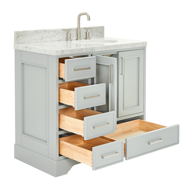 37'' Single Bathroom Vanity with Carrara Marble Top, Gray