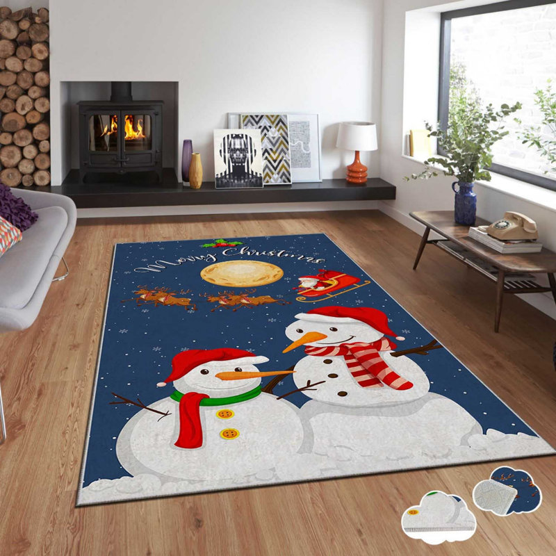 Tapis rectangulaire tissé à la machine en polyester bleu marine / blanc / rouge Brophy, Rectangle 5 pi 11 po x 9 pi 2 po