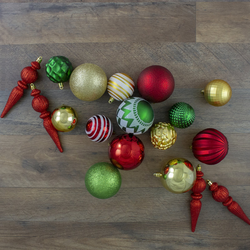 Ornements en forme de boules de Noël incassables à 75 finitions, rouge, vert et or 75ct