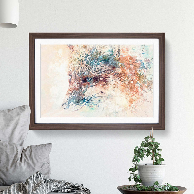 Fox in Abstract - Picture Frame Painting Print, Walnut Framed, 27cm H x 36cm W x 2cm D